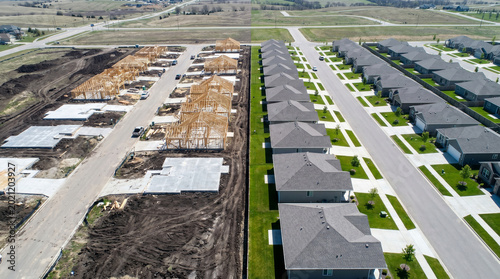 Aerial Split Image of Housing Development from Construction to Completion