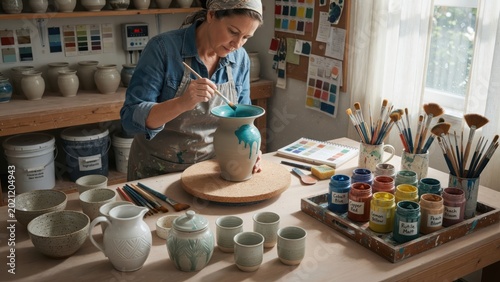 Creative Pottery Workshop Artist Painting Ceramics at Studio