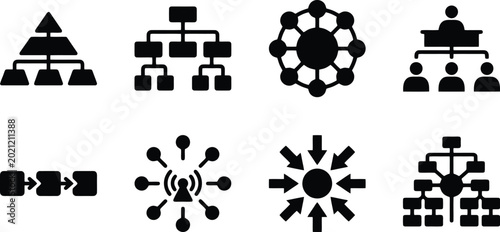 Photos Corporate Hierarchy and Organizational Structure Flowchart Vector Icon Set for B
