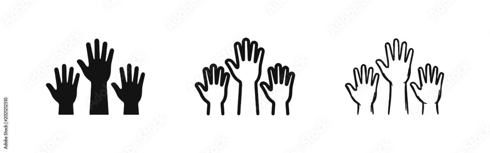 Fototapeta premium Hands Raised for Volunteering and Community Icon Set