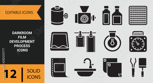 Photos Traditional Darkroom Film Development Equipment And Photography Process Icon Col