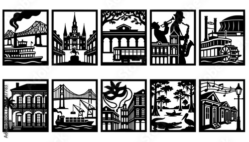 Photography Louisiana New Orleans & Louisiana Square Silhouette Bundle: French Quarter, Bayo