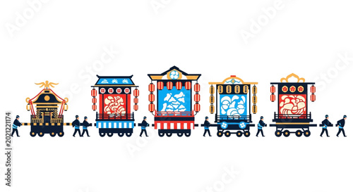 Fotografi Japanese Festival Floats with People Parading