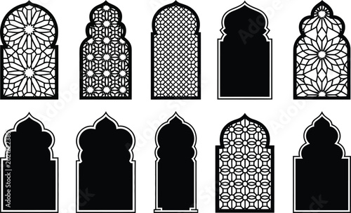 Photography Collection of islamic archways and ornate window silhouettes with islamic arch a