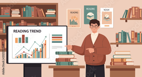 Man presenting reading trend data.
