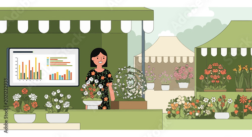 Woman holding potted plant outdoors.