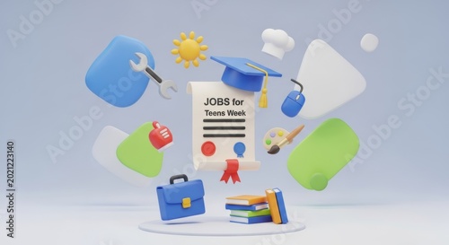 3D illustration for Jobs for Teens Week with career icons