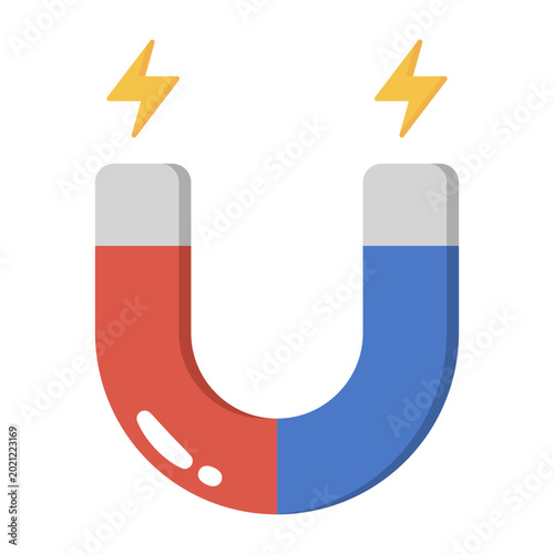 Canvastavla Cartoon horseshoe magnet with lightning bolts isolated on transparent background