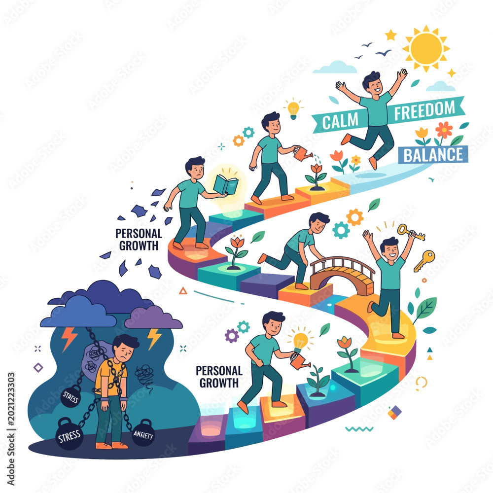 Fototapeta premium Personal Growth Journey: Overcoming Challenges to Achieve Freedom