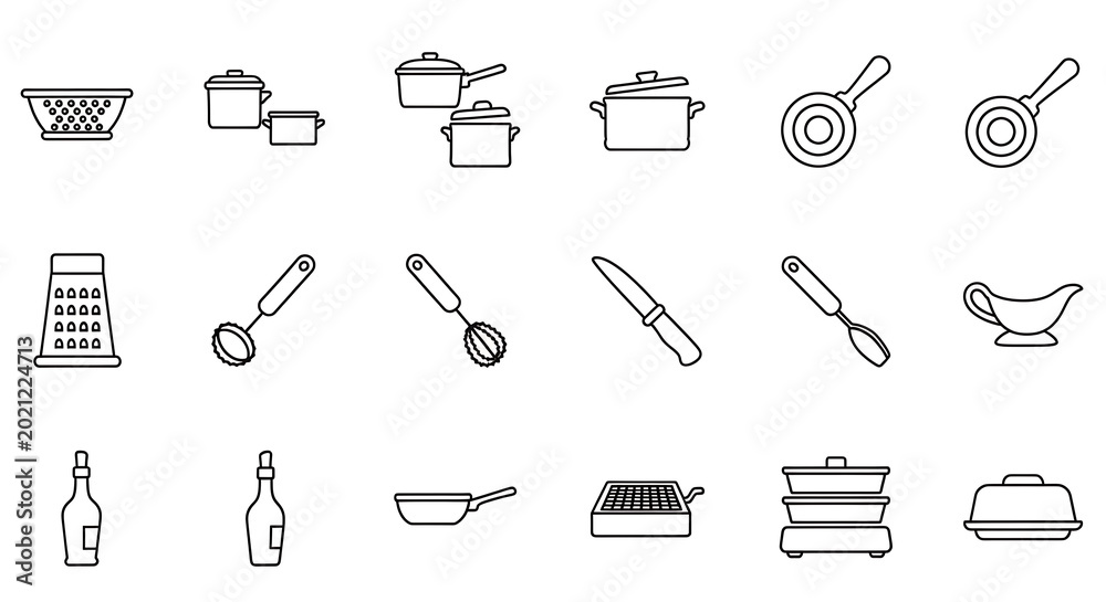 Fototapeta premium Flat line icons set of office and communication tools