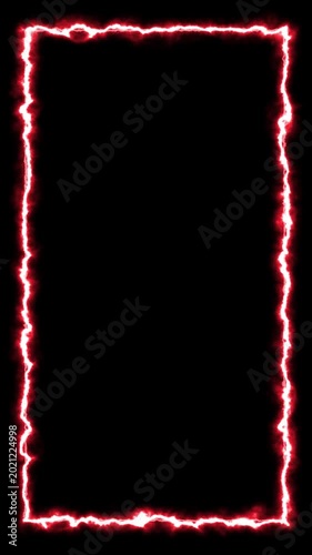 Vertical neon red electric energy frame animation with alpha channel.Vertical neon red electric frame animation on black background