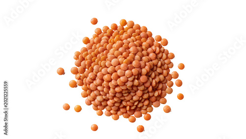 Cuadro en lienzo Pile of small round orange-red lentils, isolated on transparent background