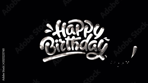Silver shiny happy birthday text on black background suitable for greeting cards, invitations, social media posts, and birthday celebrations.