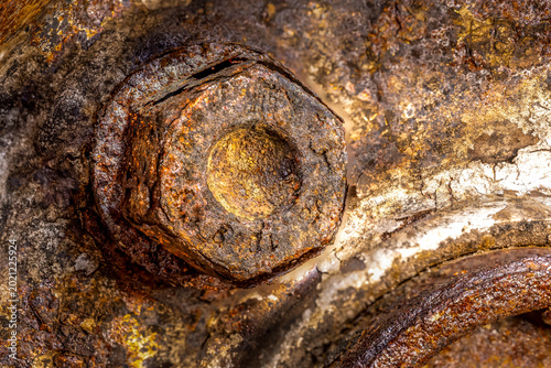 rusted parts of an old wheel