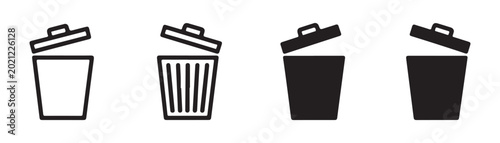 Tableau sur toile Trash can icons with open lids and closed lids in outline and solid styles for digital use