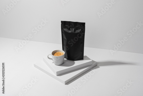 Cuadro en lienzo Blank Matte Black Coffee Bag Mockup on Neutral Grey Background