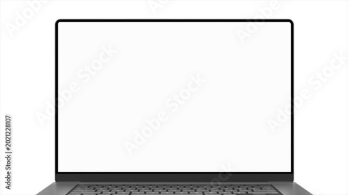 Modern laptop mockup with green screen chroma key and alpha luma matte, 4K professional notebook computer display on white background, tech presentation screen replacement