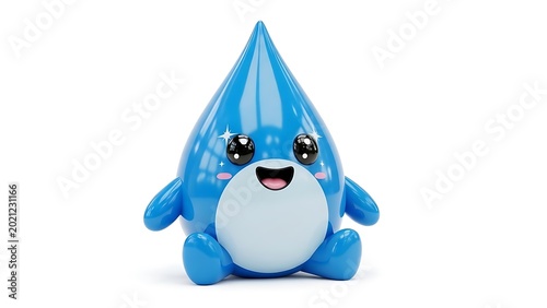 Cute blue water drop mascot character isolated on a white background with character adorable isolated background environmental environment hydration wellness personality friendly