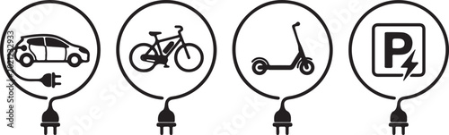 Photos Electric vehicle charging icons for car, bike, scooter and parking