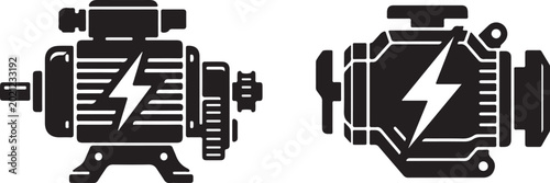 Bild auf Leinwand Black and white icons of electric motors with lightning bolt