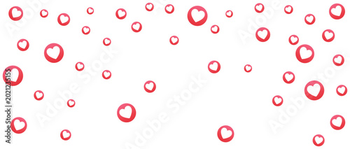 Many small red heart icons floating in the air representing love and social media likes for a romantic celebration or digital communication concept design element