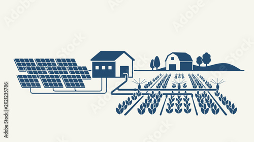 Bild auf Leinwand Solar Powered Irrigation System in Rural Farm