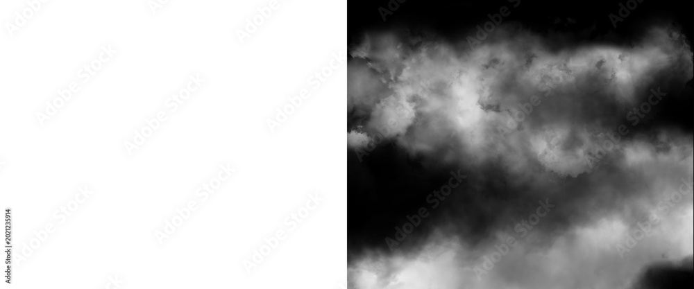 Naklejka premium Atmospheric white smoke on black background, ethereal fog texture for overlay, mystical vapor clouds with dramatic lighting and high contrast