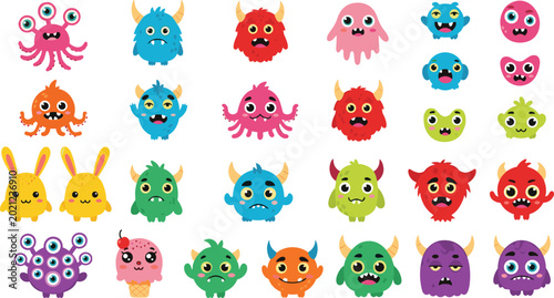 Foto Cute Cartoon Monster Character Vector Illustration Set with Colorful Fantasy Cre
