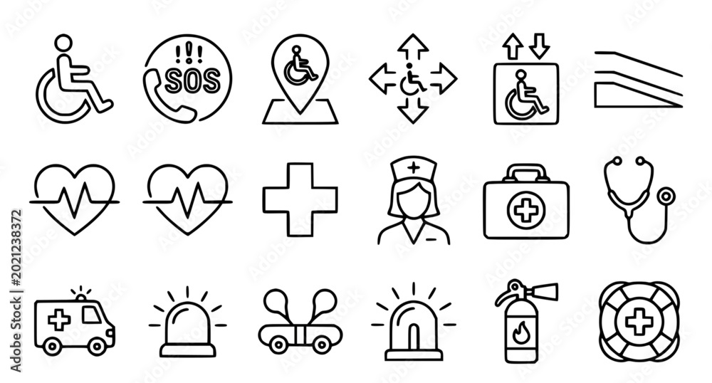 Fototapeta premium Accessibility and SOS Emergency Thin Line Icons Bundle