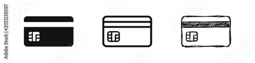 Foto Smart Credit Card Icon Set, Chip Bank Card Symbol in Three Illustration Styles