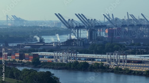 Savannah Georgia Ports Authority by the Savannah River hub for international cargo ships and transport