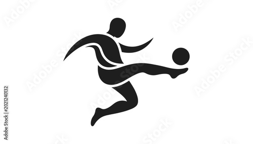 Foto Dynamic soccer player kicking ball logo icon silhouette isolated on white backgr