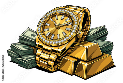 Slika na platnu Luxury Gold Watch and Money.