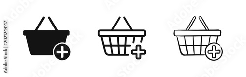 Cuadro en lienzo Add to shopping basket icon set in three styles including outline and hand drawn