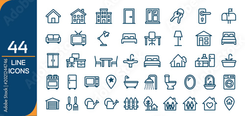 Bild auf Leinwand Line icon set 44 essential home and furniture icons for designers