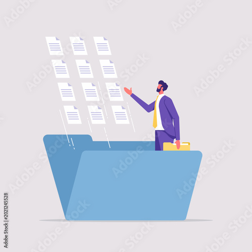 File or document management concept, administration work or data management staff organize data, search files in folder