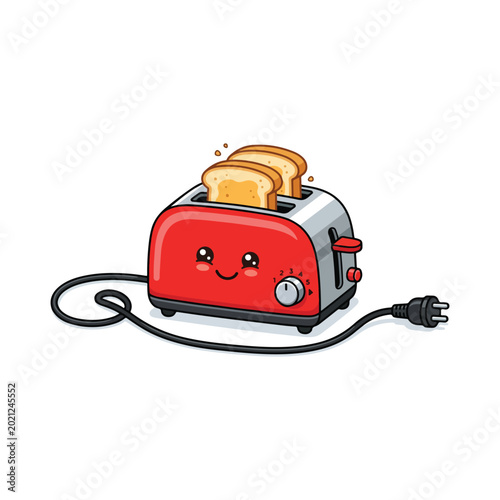 Cute Red Retro Bread Toaster Vector Illustration