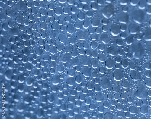 Fotografía Blue-toned glass covered in dewy droplets