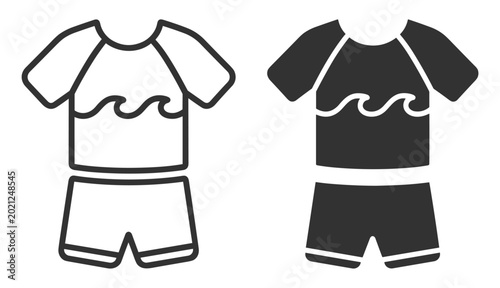 Billede på lærred children swimwear icon set with short sleeve rash guard and swim shorts on trans