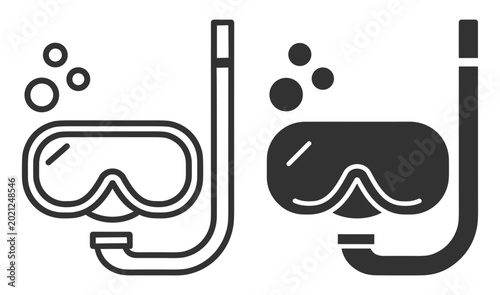Fotografija snorkel mask and tube icon set for diving and swimming equipment on transparent