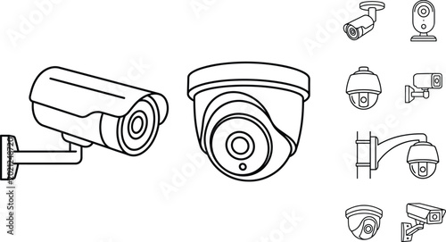 Konstfotografi Security Camera Line Icon Set Featuring CCTV Surveillance Systems Dome Cameras a