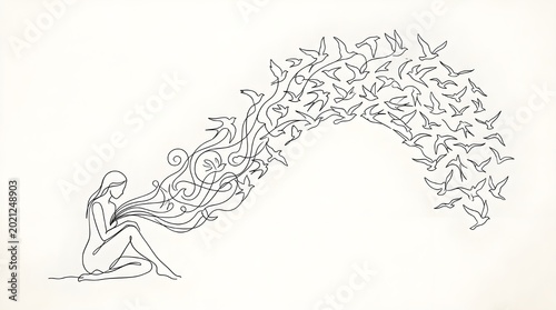 Woman with birds art