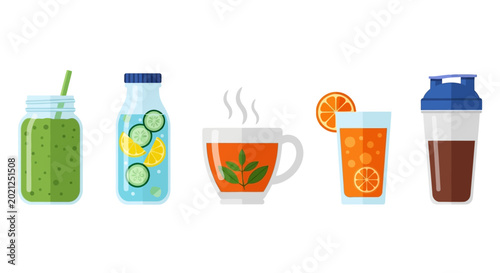 Vászonkép Refreshment Array: An array of refreshing beverages offers a colorful and healthy selection