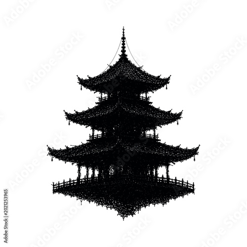 Detailed silhouette of a traditional multi-tiered japanese pagoda temple