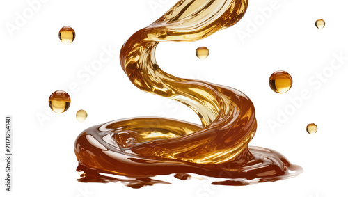 Photos Golden viscous liquid splashing and forming droplets, isolated on transparent ba