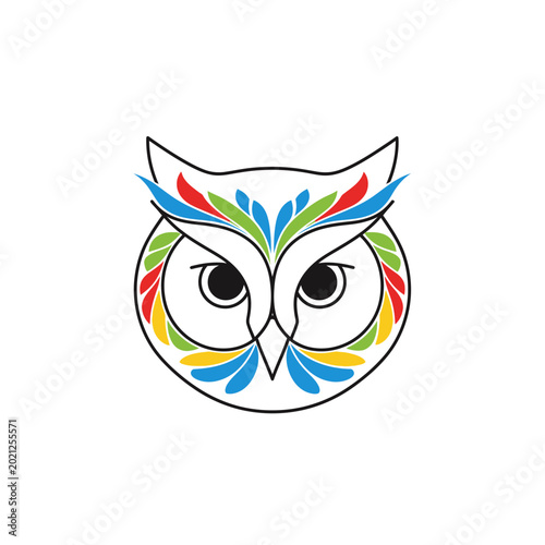 Colorful Owl Head Logo Design on White Background