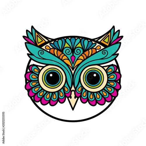 Colorful owl illustration on white background, design element