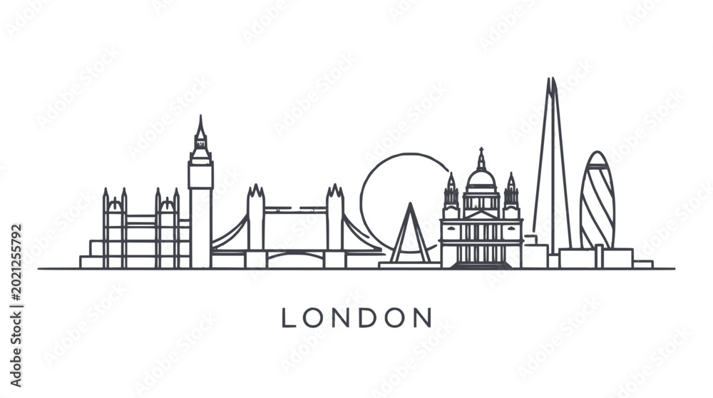 Fototapeta premium London Skyline Silhouette: Iconic Landmarks Vector Art