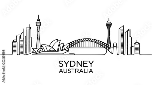 Sydney Skyline Outline: Opera House, Harbour Bridge, Modern Buildings