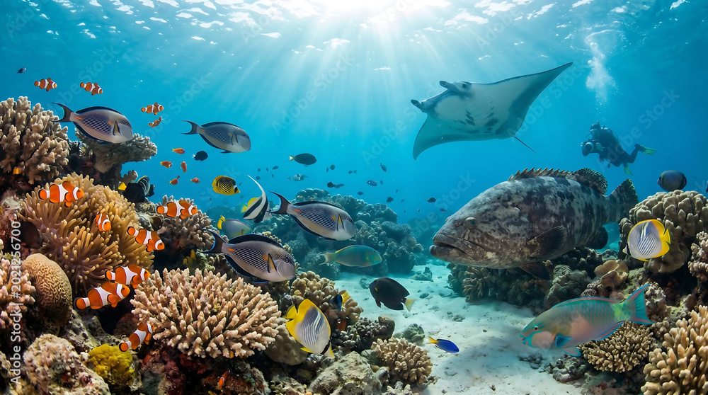 Fototapeta premium coral reef with fish and coral